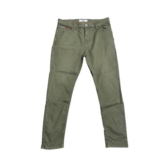 Tommy Hilfiger Jeans Chino Denim Green Slim Fit Pants Size 36x32 Casual Preppy - Picture 1 of 5